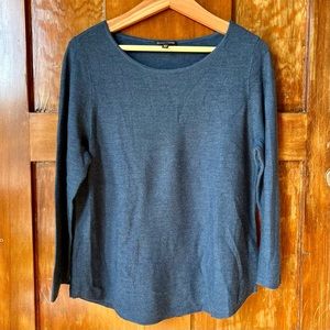 Eileen Fisher Bateau Neck Merino Lightweight Sweater in Dark Teal, Size Large